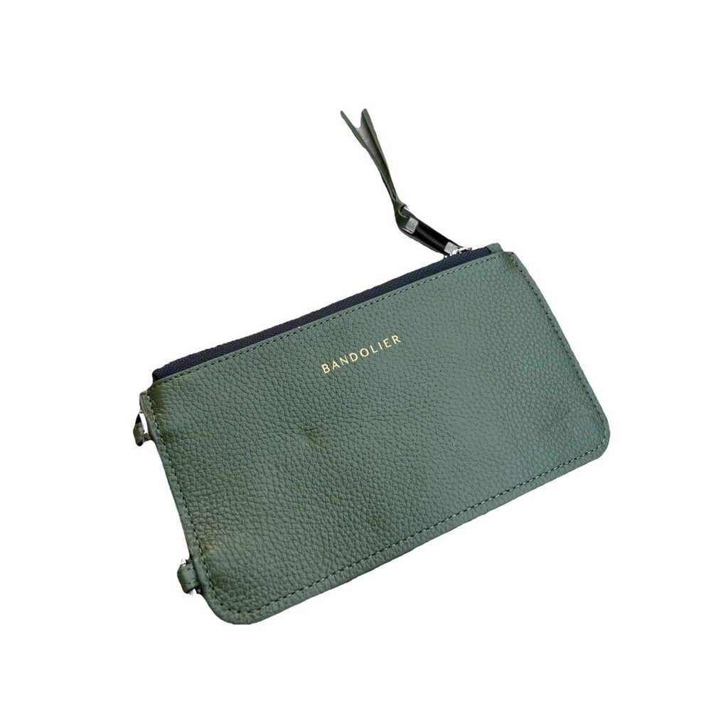 Bandolier  Classic Pouch  Wristlet Pebble Leather Zip Pouch Green NWOT